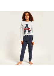 Juniors Graphic Print T-shirt and Solid Pyjamas Set