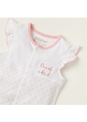 Giggles Heart Print Romper with Cap Sleeves