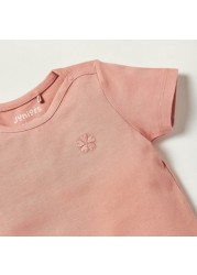 Juniors Embroidered T-shirt with Short Sleeves and Snap Button Closure