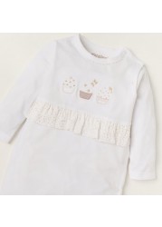 Giggles Embroidered Closed Feet Sleepsuit with Long Sleeves