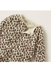 Juniors Leopard Print Closed Feet Sleepsuit with Long Sleeves