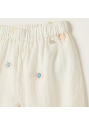 Giggles Floral Embroidered Pants with Elasticated Waistband