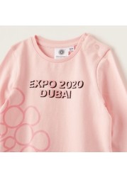 Expo 2020 Graphic Print T-shirt with Round Neck and Long Sleeves