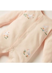 Giggles Embroidered Sleepsuit with Long Sleeves and Button Closure