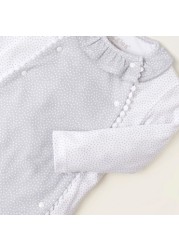 Giggles Printed Sleepsuit with Lace Detail and Snap Button Closure