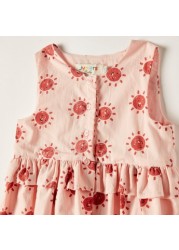 Juniors Printed Sleeveless A-line Dress with Button Closure