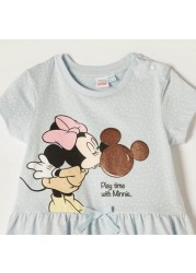 Disney Minnie Mouse Print Dress with Short Sleeves