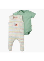 Frugi Plain Bodysuit with Striped Closed Feet Dungarees