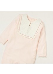 Giggles Solid Closed Feet Sleepsuit with Long Sleeves and Lace Detail