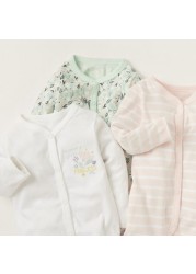 Juniors Printed Closed Feet Sleepsuit with Long Sleeves - Set of 3