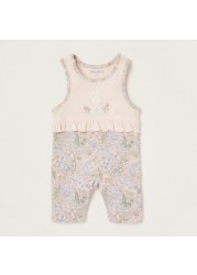 Juniors 2-Piece Solid T-shirt and Printed Dungaree Set