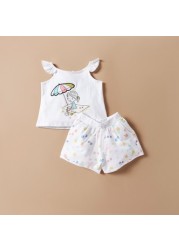 Juniors Printed Sleeveless Top and Shorts Set