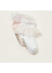 Giggles Solid Socks with Lace Detail - Set of 2