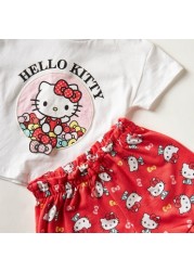 Sanrio Hello Kitty Print Crew Neck T-shirt and Shorts Set