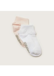 Giggles Solid Socks with Lace Detail - Set of 2