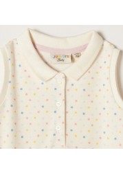 Juniors Polka Dot Sleeveless Polo Dress with Button Closure