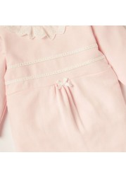 Giggles Lace Detail Sleepsuit with Round Neck and Long Sleeves