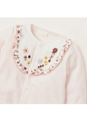 Juniors Floral Embroidered Closed Feet Sleepsuit with Long Sleeves