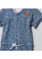 Giggles Textured Open Feet Sleepsuit with Short Sleeves