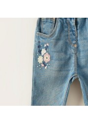 Juniors Floral Embroidered Jeans with Elasticised Waistband