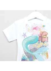 Just Add A Kid Mermaid Treasure Green Print T-shirt with Round Neck