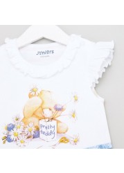 Juniors Printed Romper with Cap Sleeves