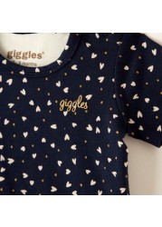 Giggles All-Over Heart Print T-shirt with Short Sleeves