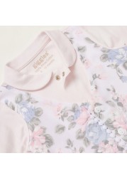 Giggles Floral Print Closed Feet Sleepsuit with Long Sleeves