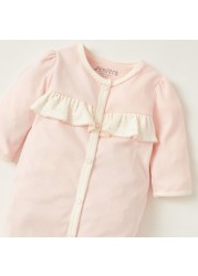 Juniors Printed Closed Feet Sleepsuit with Long Sleeves and Frill Detail