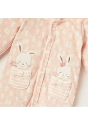 Juniors All-Over Printed Closed Feet Hooded Sleepsuit with Long Sleeves and Pockets