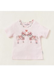 Juniors Embroidered Round Neck T-shirt and Full Length Pyjama Set