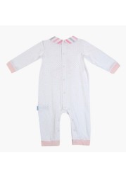 Giggles Striped Collared Polka Dot Print Sleepsuit with Long Sleeves