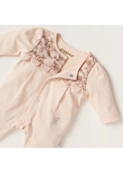 Giggles Floral Print Sleepsuit with Long Sleeves and Lace Detail