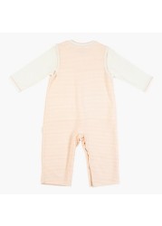 Juniors Striped Sleepsuit with Round Neck and Long Sleeves