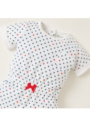 Juniors All-Over Printed Sleepsuit with Short Sleeves and Bow Detail