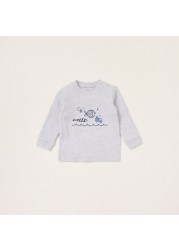 Juniors Fish World Embroidered T-shirt and Striped Pyjama Set