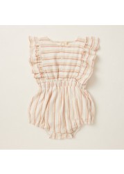 Striped Sleeveless Romper with Bow Detail Headband