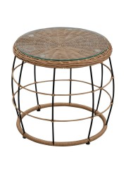 Cocoon Steel Wicker Side Table W/Glass Top (53 x 53 x 47.5 cm)