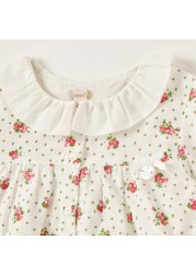 Giggles Floral Print Top with Collared Neck and Long Sleeves