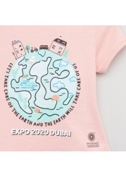 Expo 2020 Printed T-shirt with Round Neck and Short Sleeves