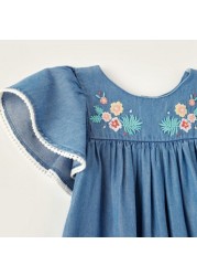 Juniors Floral Embroidered Dress with Cap Sleeves