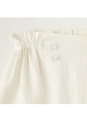 Giggles Textured Shorts with Elasticated Waistband and Button Detail