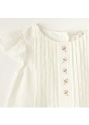 Giggles Embroidered Top with Pintuck Detail and Button Closure