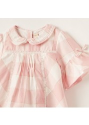 Giggles Checked Blouse with Short Sleeves and Bow Detail