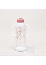 Giggles Printed Glass Feeding Bottle with Cover - 240 ml