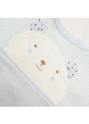 Juniors Striped Bib with Press Button Closure and Bear Embroidery