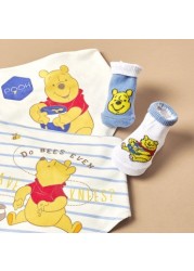 Disney Winnie the Pooh Print Bib and Booties - Set of 2