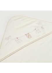 Giggles Embroidered Detail Receiving Blanket with Hood - 80x80 cms