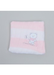 Juniors Striped Shawl Scarf with Bear Applique - 100x100 cms