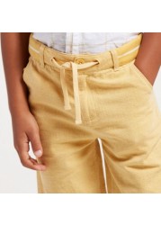 Solid Woven Shorts with Pockets and Tie-Up Waist